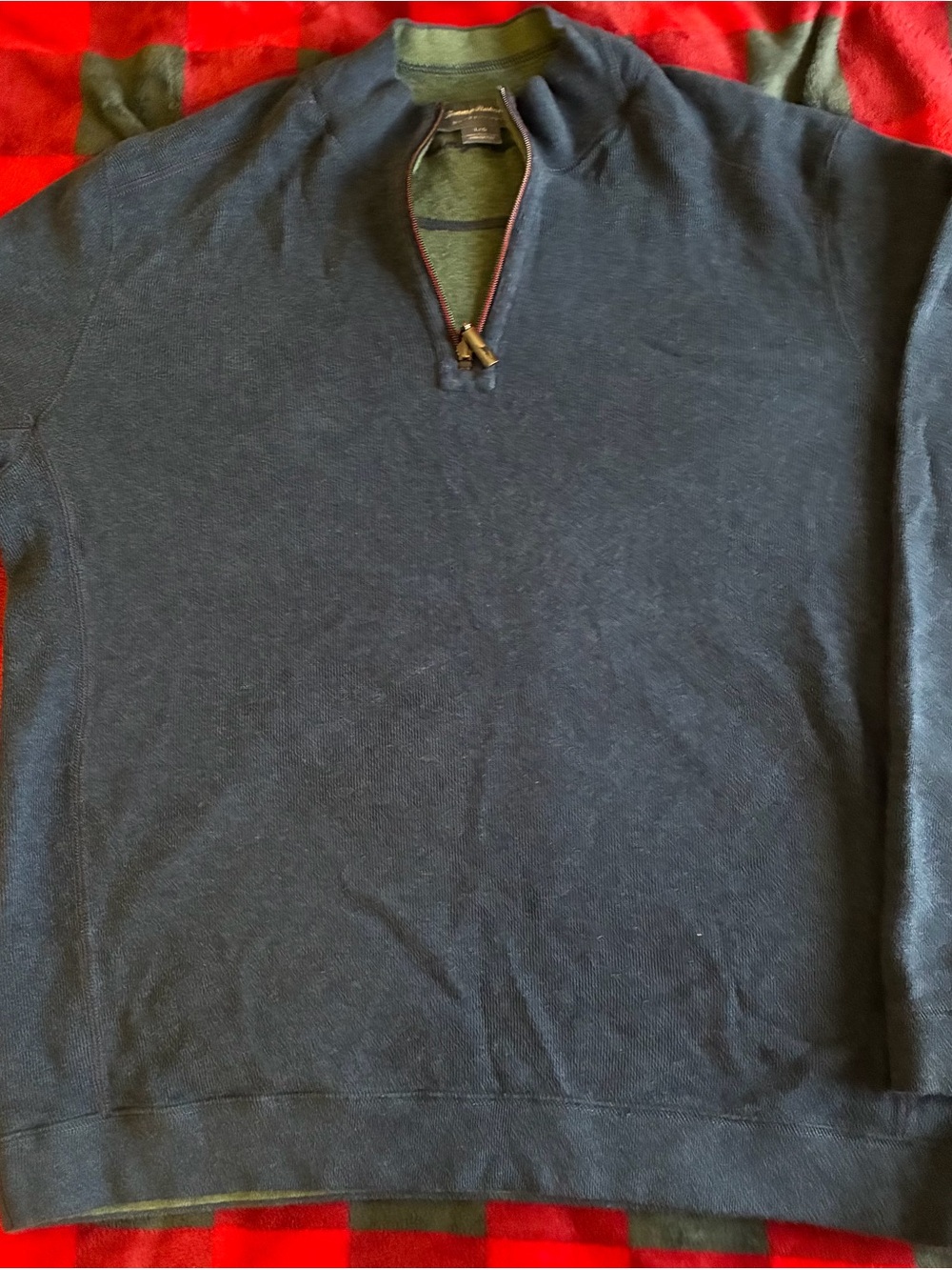 Tommy Bahama Dark Navy Olive Reversible Quarter-Zip Pullover